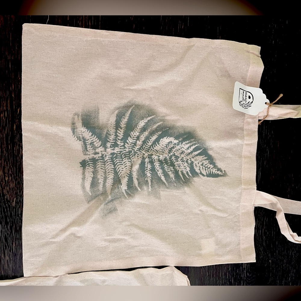 Hand stamped canvas bags - leaves - set of two
